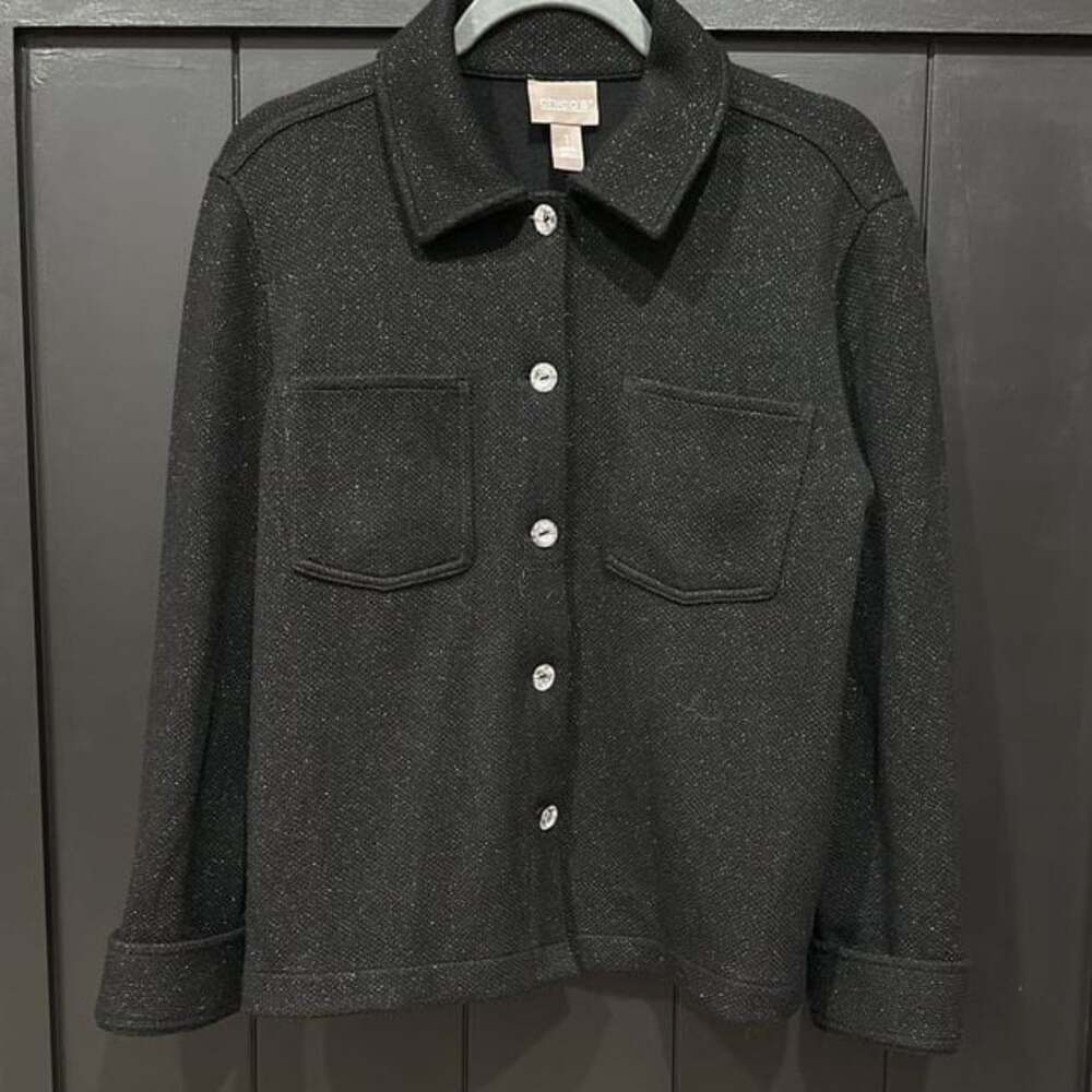 Chico's Black Button Front Collared Lightweight Jacket